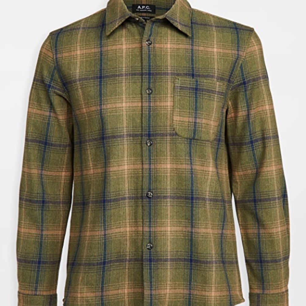 A.P.C Mens Trek Wool Flannel Plaid Shirt Jacket - Small